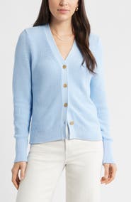 Caslon® Shaker Stitch V-Neck Pima Cotton Cardigan