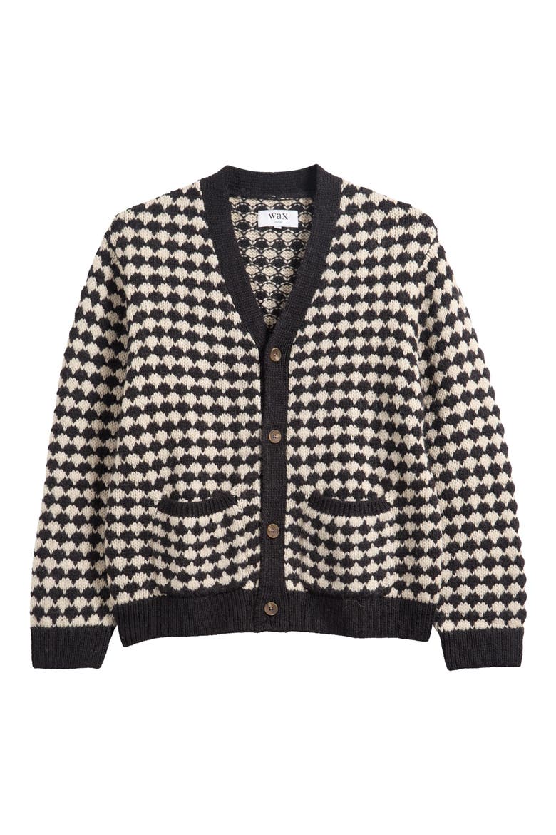 Walker Bubble Knit Wool Blend Cardigan, Alternate, color, BLACK / ECRU