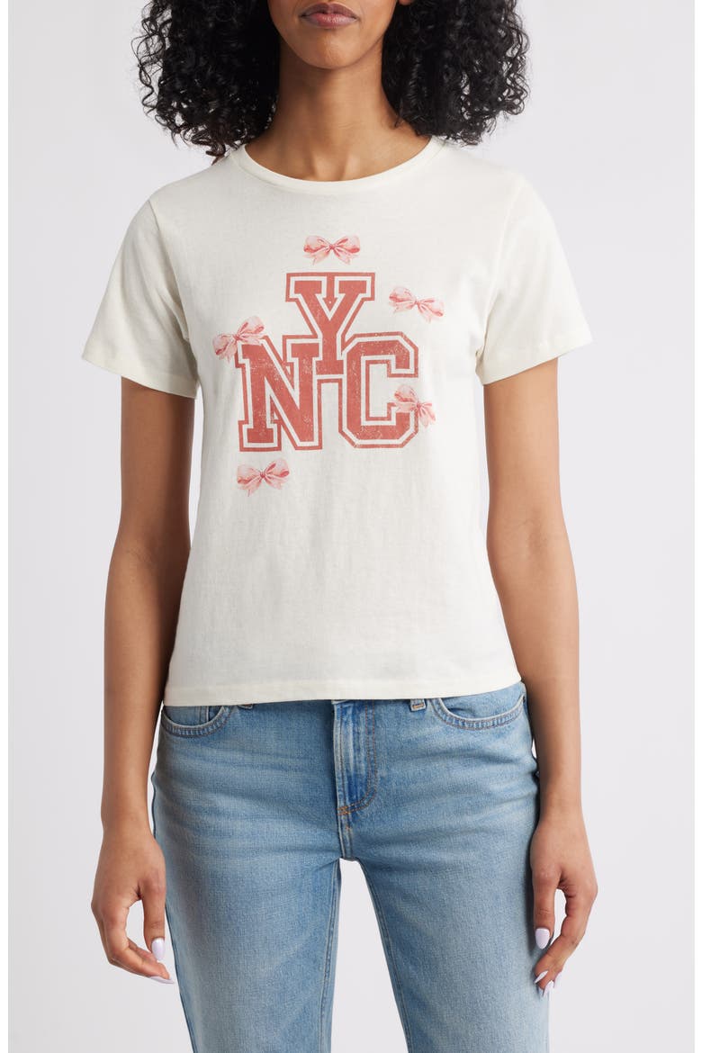 NYC Bows Cotton Graphic T-Shirt, Main, color, MARSHMALLOW