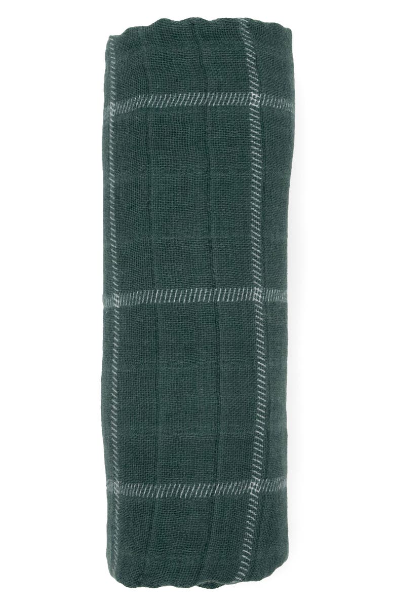 little unicorn Cotton Muslin Swaddle Blanket, Main, color, Evergreen Plaid