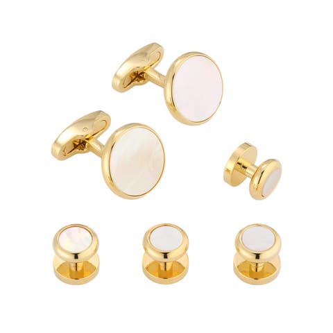 Classic Round Gold Plated Gemstone Cufflinks And Tuxedo Studs