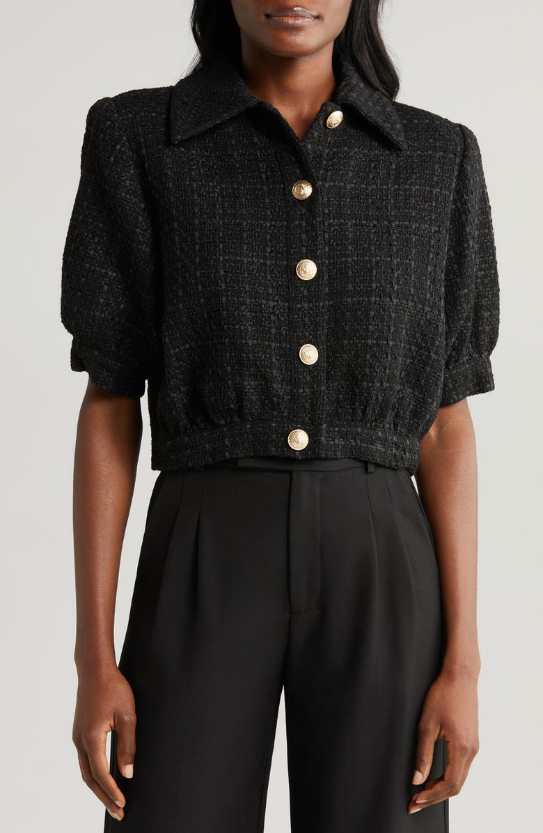 L'AGENCE Cove Tweed Crop Jacket, Alternate, color, Black