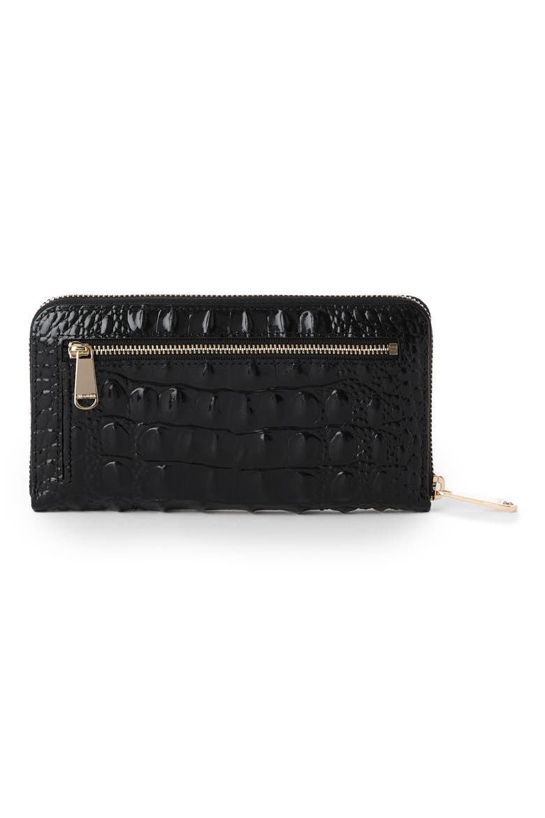 Suri Croc Embossed Leather Zip Wallet, Alternate, color, BLACK
