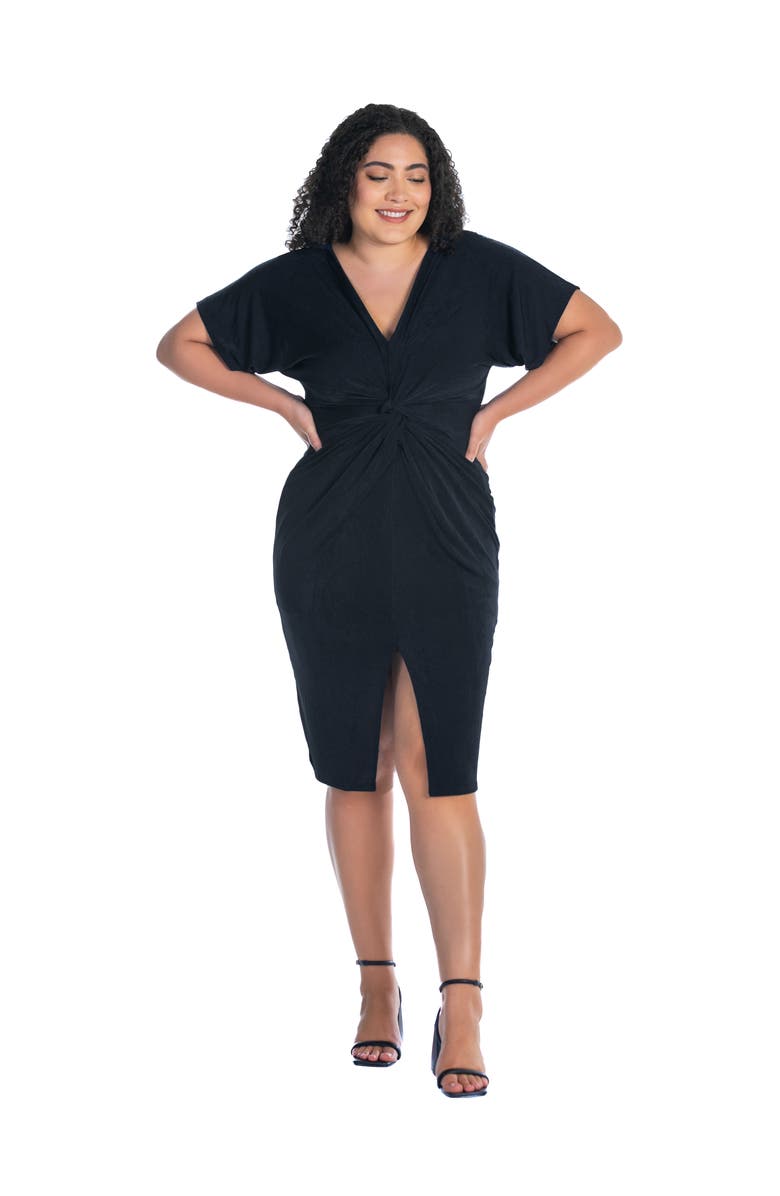 24seven Comfort Apparel Short Sleeve V-Neck Twist Front Split Hem Dress, Main, color, Black