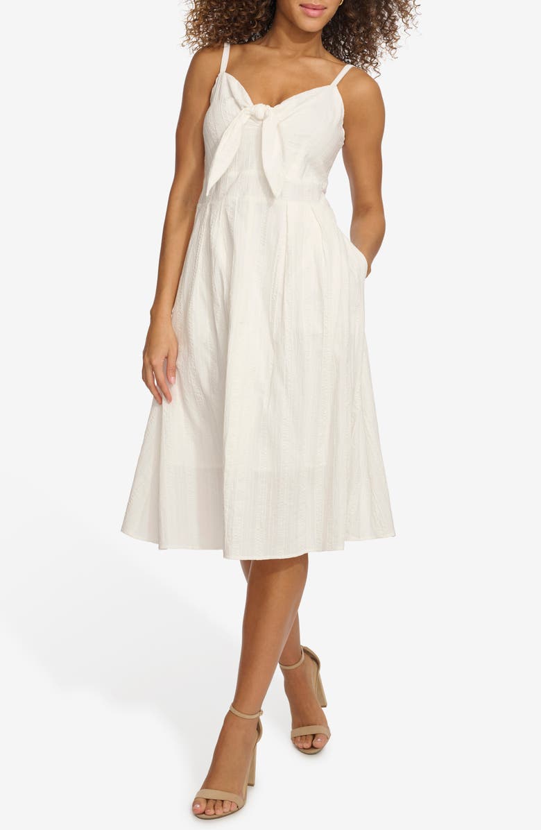 Kensie Bow Tie Front Cotton Minidress, Alternate, color, White