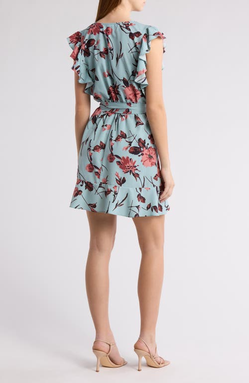 Melrose And Market Ruffle Tie Waist Dress In Teal- Pink Prim Bloom