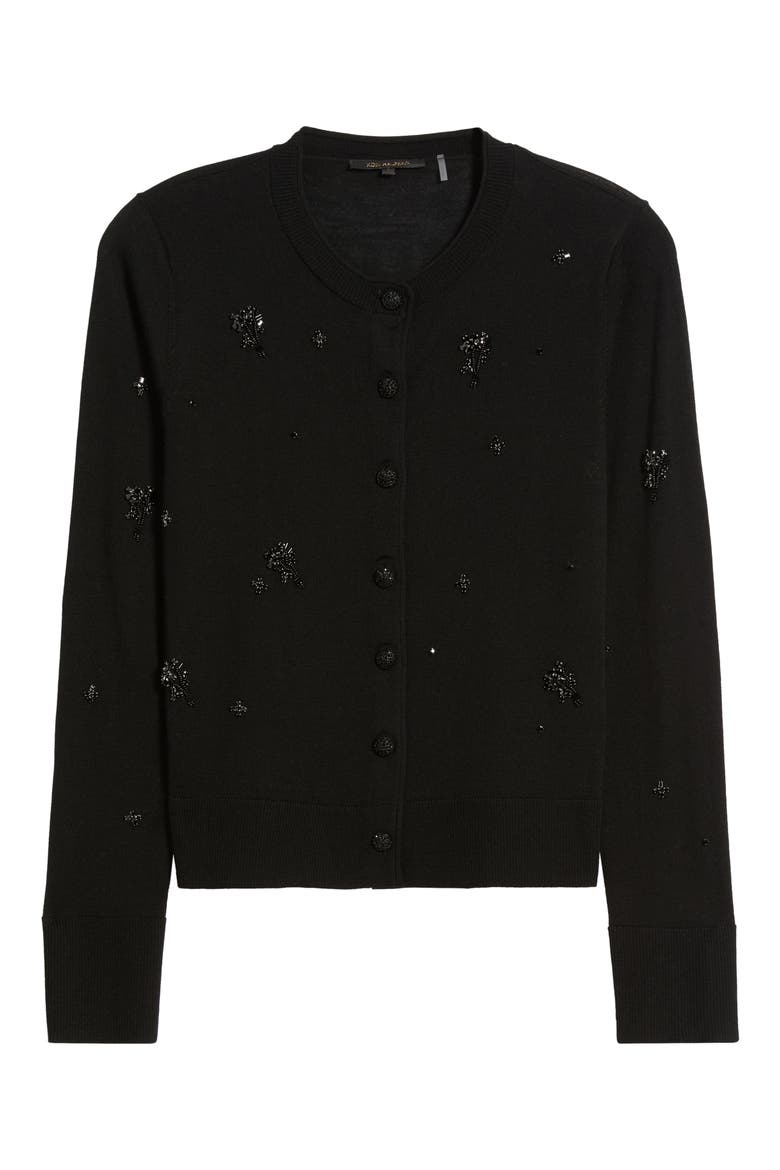 Esme Embellished Wool Cardigan, Alternate, color, BLACK