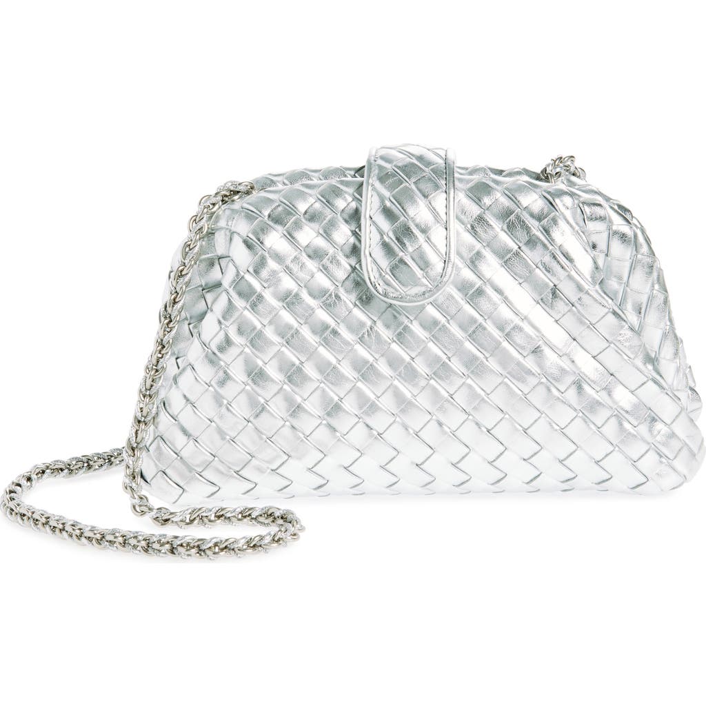 Bottega Veneta Mini Lauren 1980 Intrecciato Metallic Leather Clutch In Silver/silver