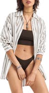 Vitamin A® Playa Stripe Oversize Organic Cotton & Linen Cover-Up Shirt