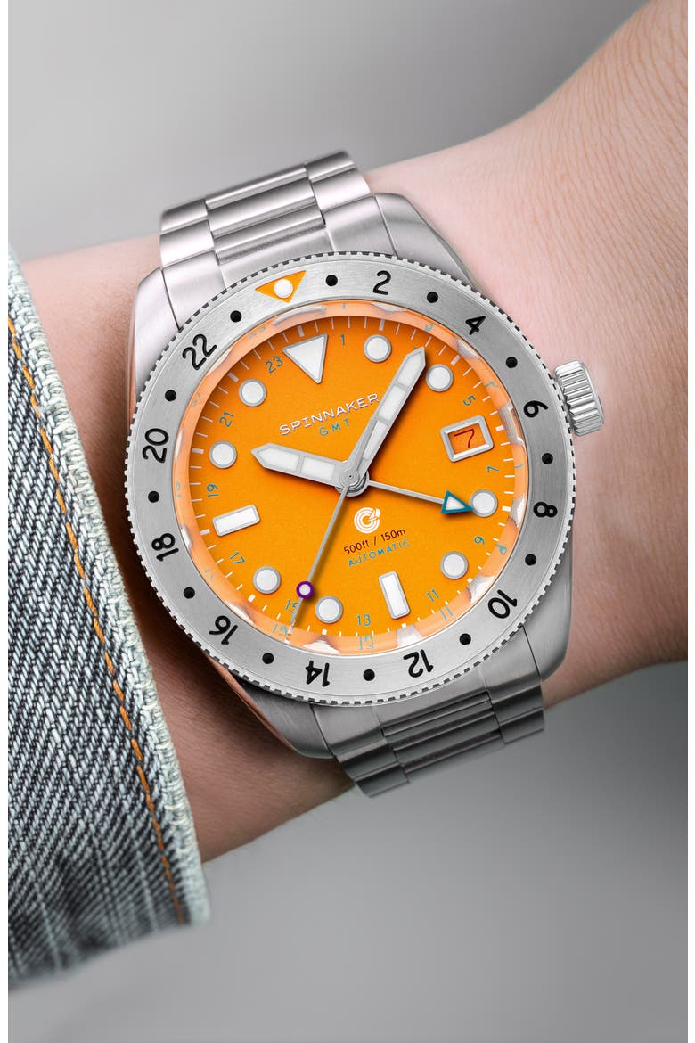 Croft GMT Automatic Bracelet & Rubber Strap Watch, 39mm, Alternate, color, YELLOW