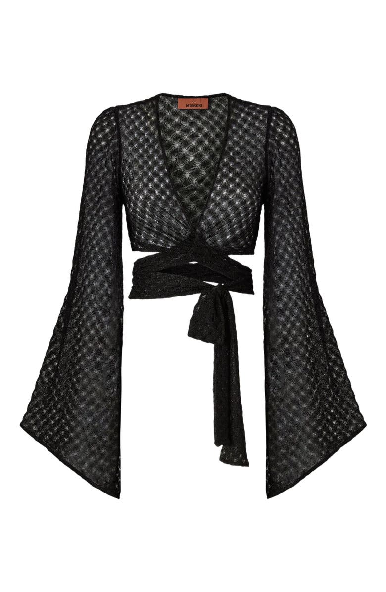 Missoni Wrap Top In Lamé Viscose With Raschel Workmanship, Alternate, color, Black