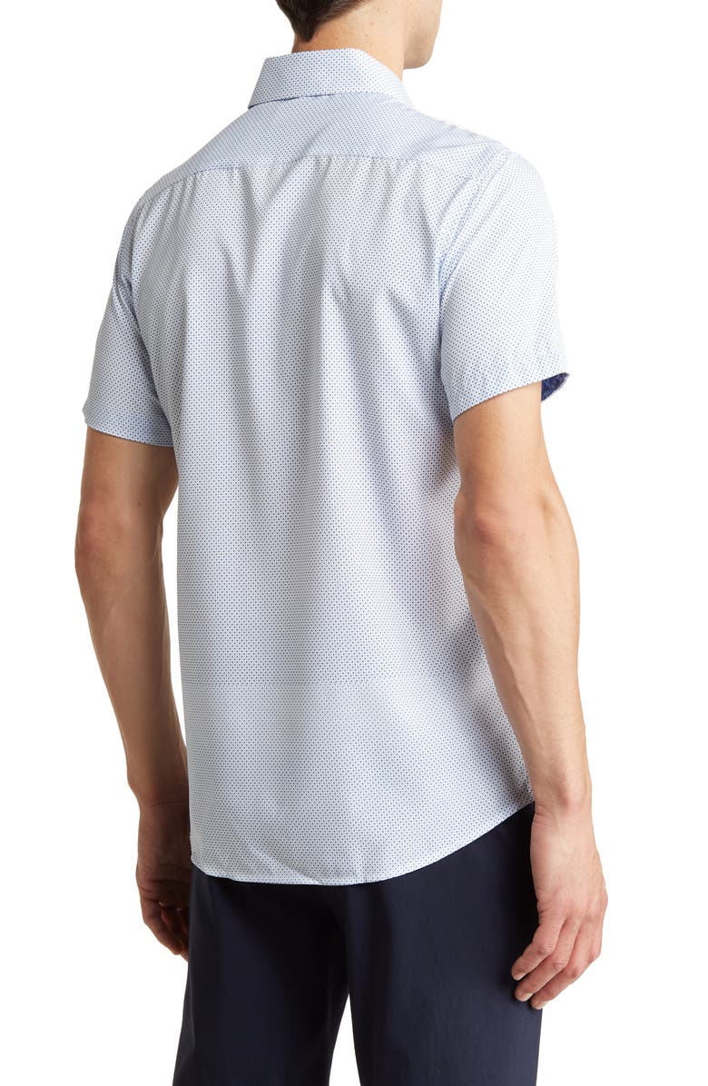 TOM BAINE Slim Fit Short Sleeve Performance Stretch Button-Up Shirt, Alternate, color, White