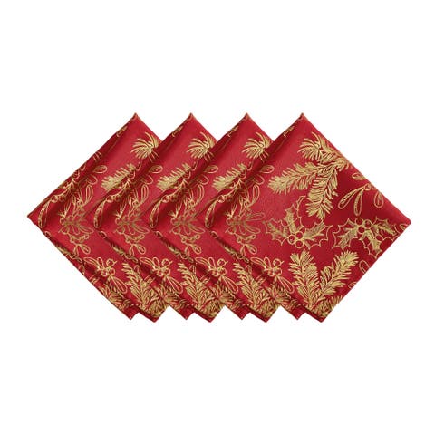Foil Woodland Holiday Fabric Napkins Set Of 4