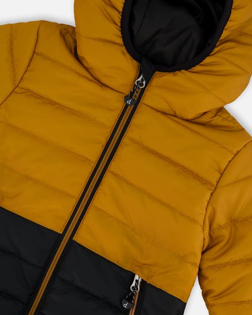Deux Par Deux Little Boy's Colorblock Quilted Mid-season Jacket Brown And Black In Brown And Black