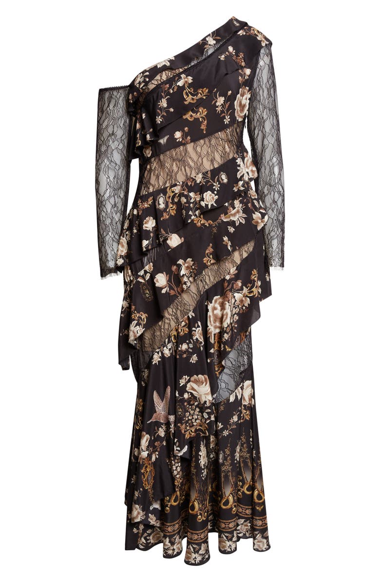 Camilla Flamenco Floral Print Long Sleeve Tiered Silk Maxi Dress, Main, color, Flamenco Folklore