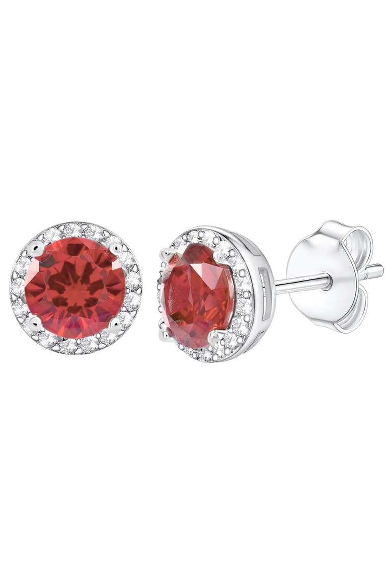 Sterling Silver Created Ruby Halo Studs, Main, color, Red