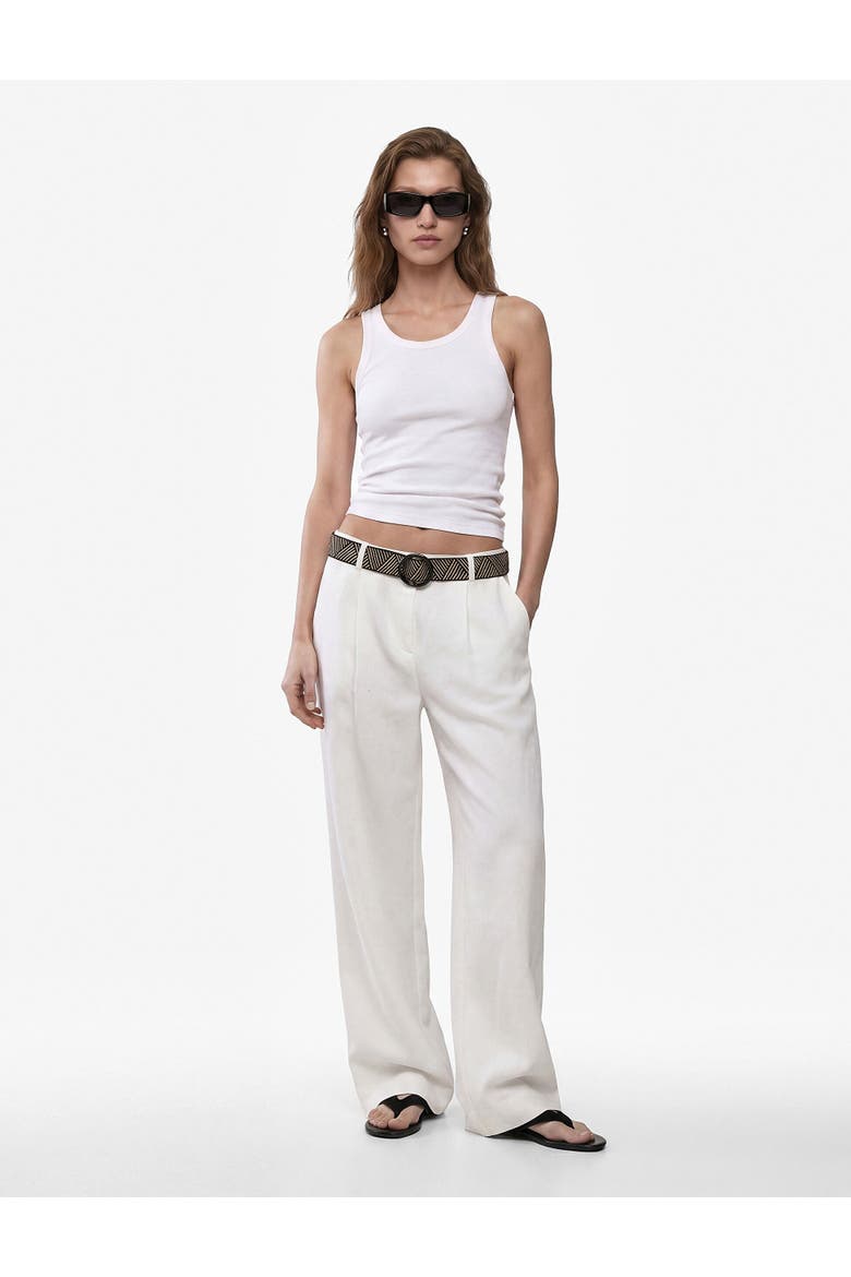 Belted Linen Wide Leg Trousers, Main, color, WHITE