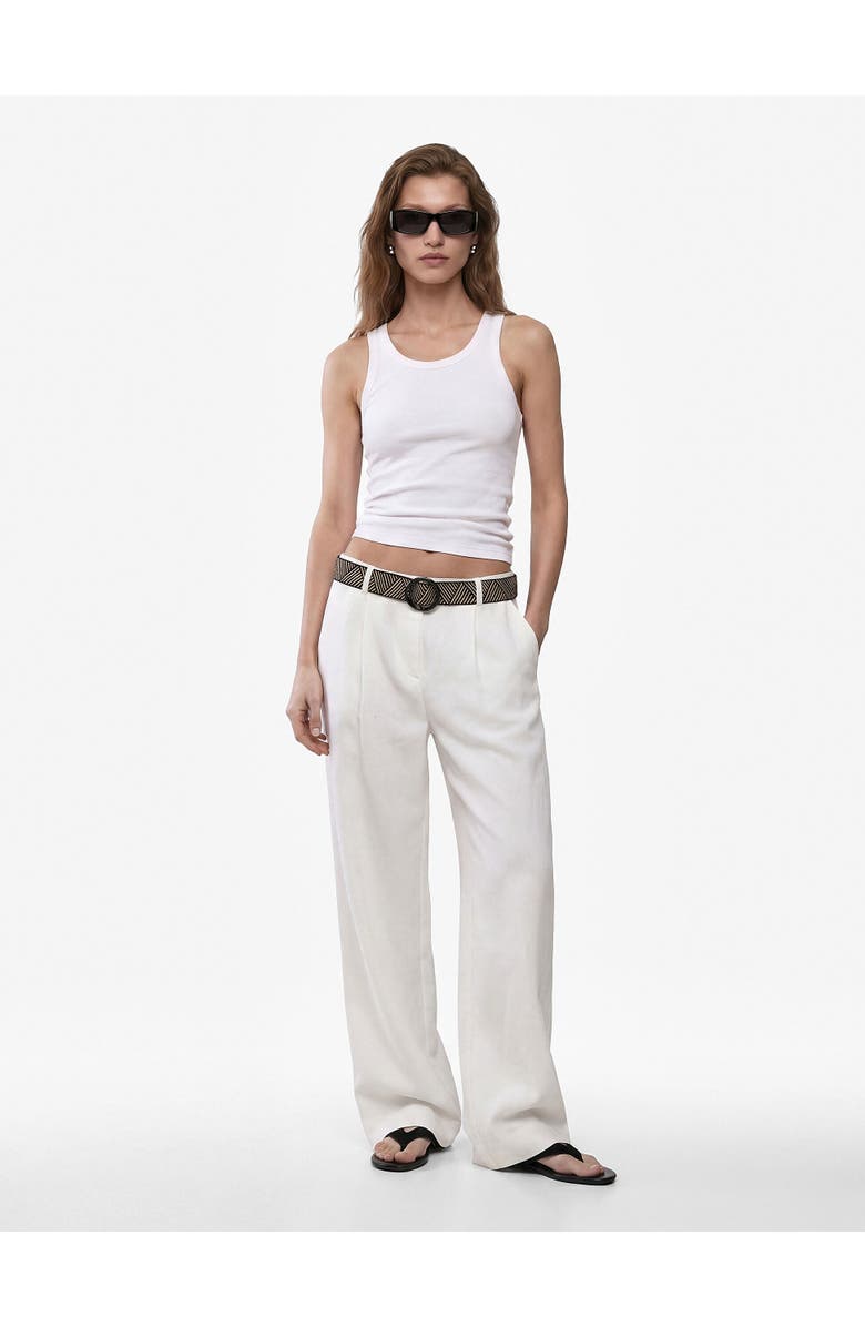 Koton Belted Linen Wide Leg Trousers, Main, color, White