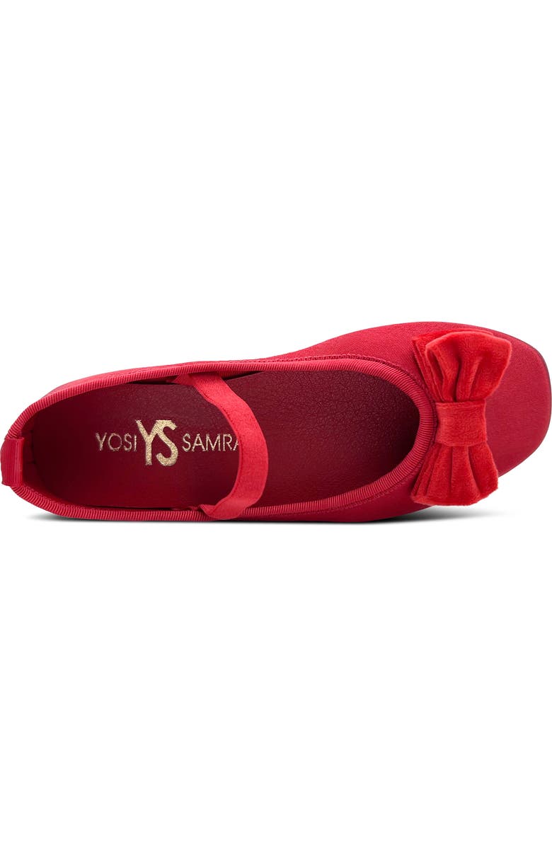 Yosi Samra Kids' Miss Emory Satin Mary Jane Flat, Alternate, color, Red Satin / Velvet Bow