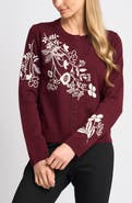 Halogen® Embroidered Floral Button Front Cardigan