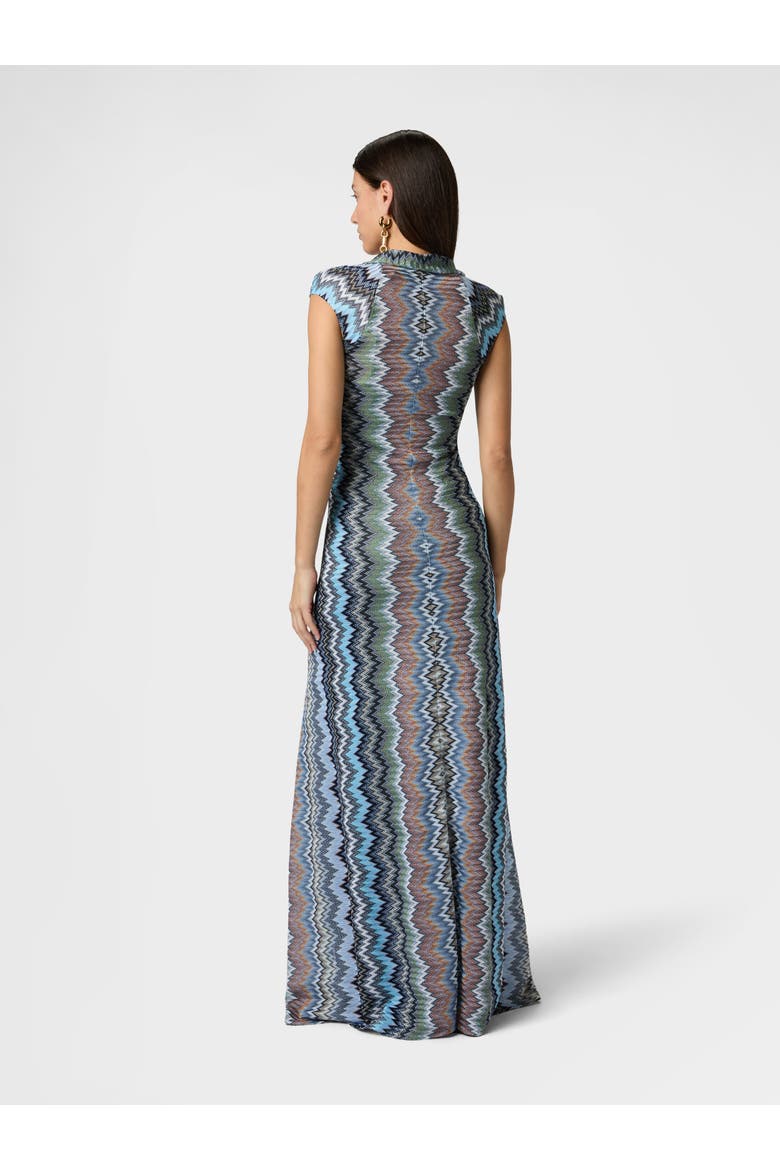Long Viscose Dress With Knotted Neckline, Alternate, color, Multicoloured