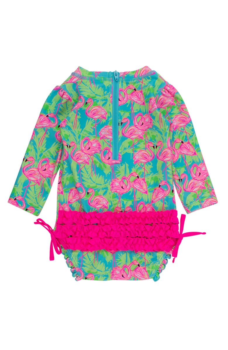 RuffleButts Baby Girls Tropical Long Sleeve UPF50+ One Piece Rash Guard, Alternate, color,