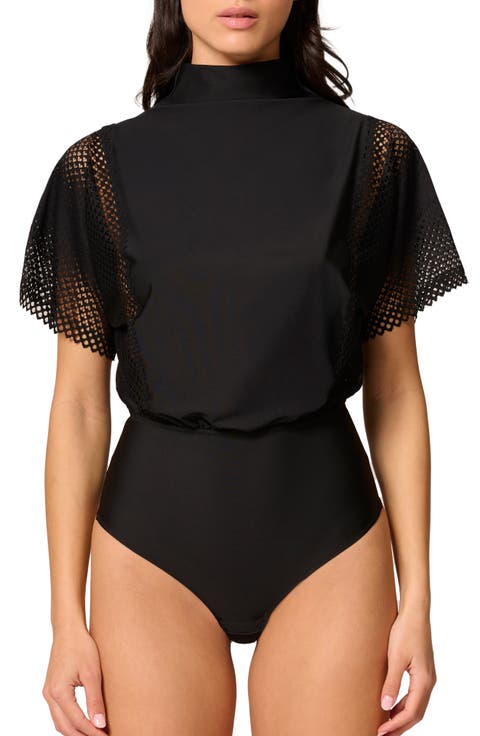 Cassandre Graphic Lace Trim Bodysuit