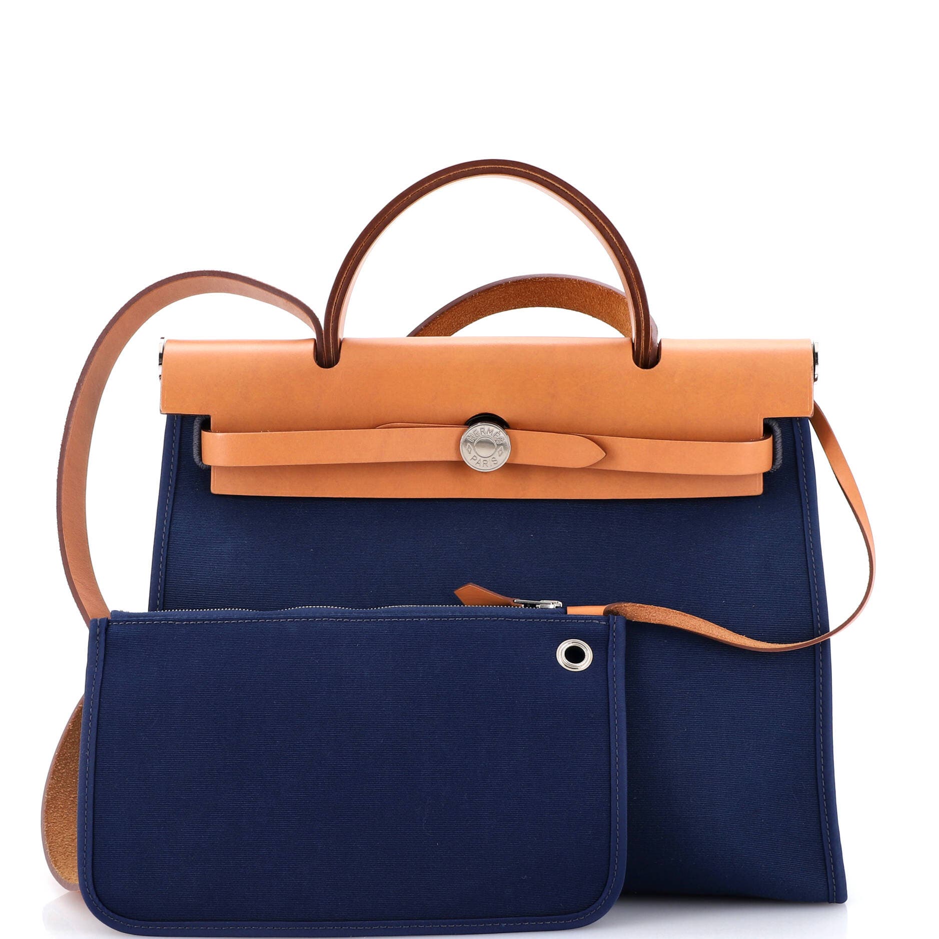 Pre-Owned Hermes Herbag Zip Leather and Toile 31, Alternate, color, Bleu De Malte