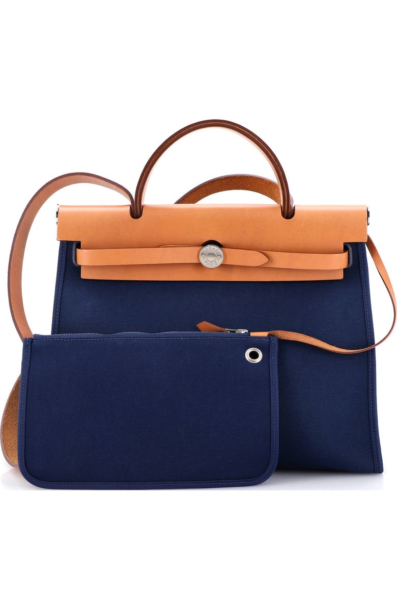 Pre-Owned Hermes Herbag Zip Leather and Toile 31, Alternate, color, Bleu De Malte