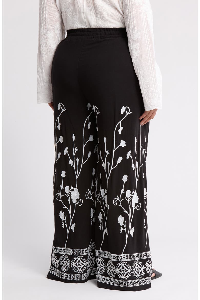Embroidered Wide Leg Pants, Alternate, color, BLACK/ WHITE