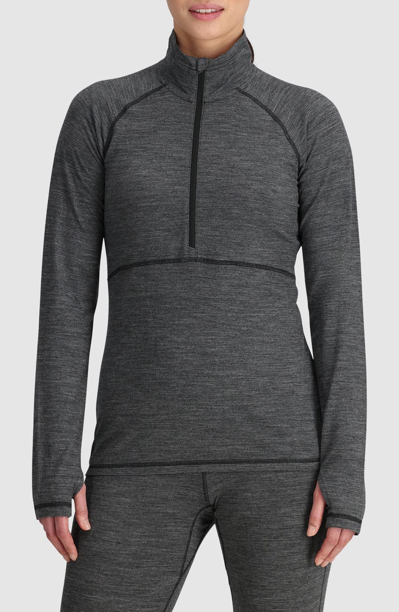 Outdoor Research Alpine Onset 150 Merino Wool Blend Base Layer Half Zip Pullover, Main, color, Black Heather