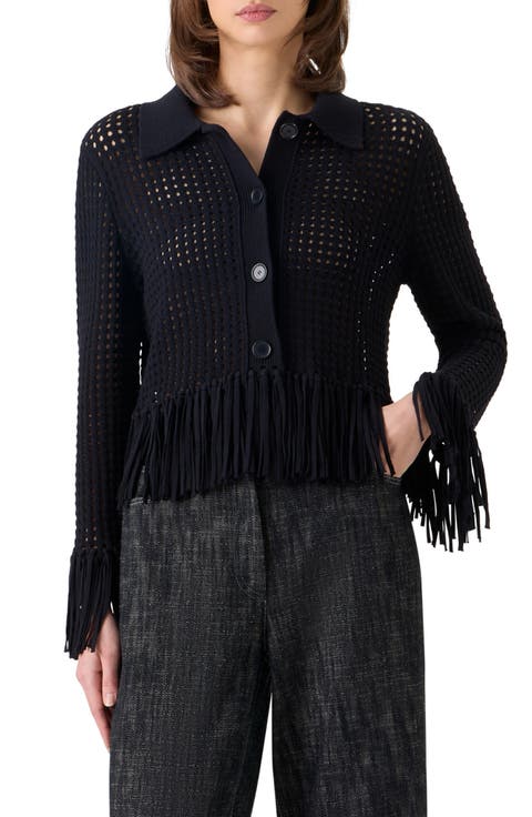 Chunky Fringe Open Stitch Cotton Cardigan