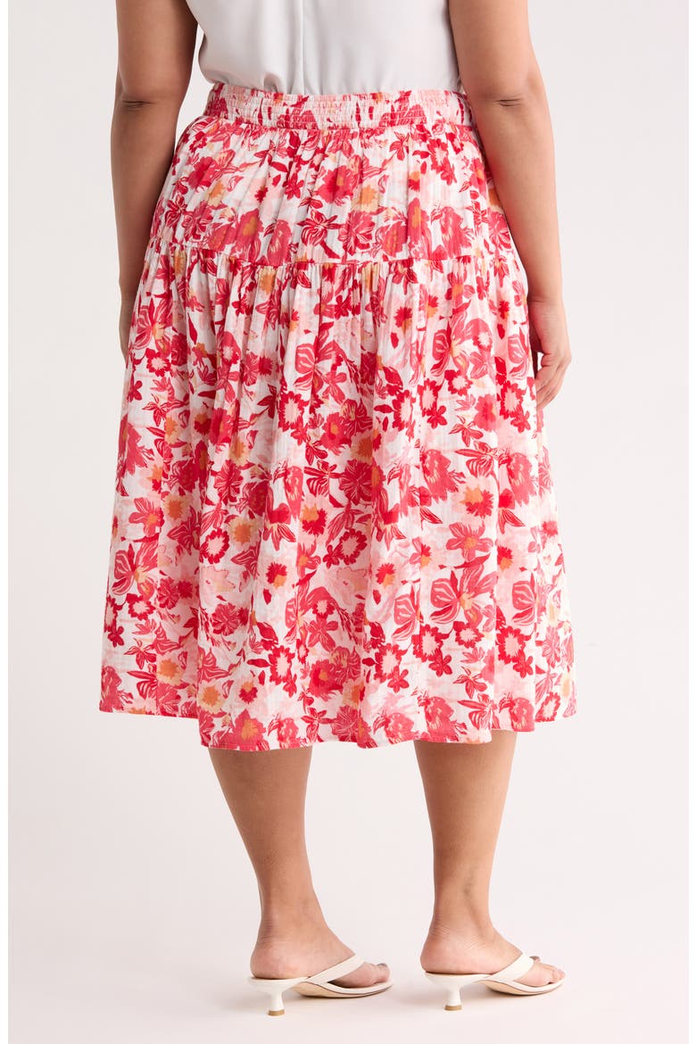 Cotton Gauze Tiered Midi Skirt, Alternate, color, IVORY- RED G PALM FLORAL