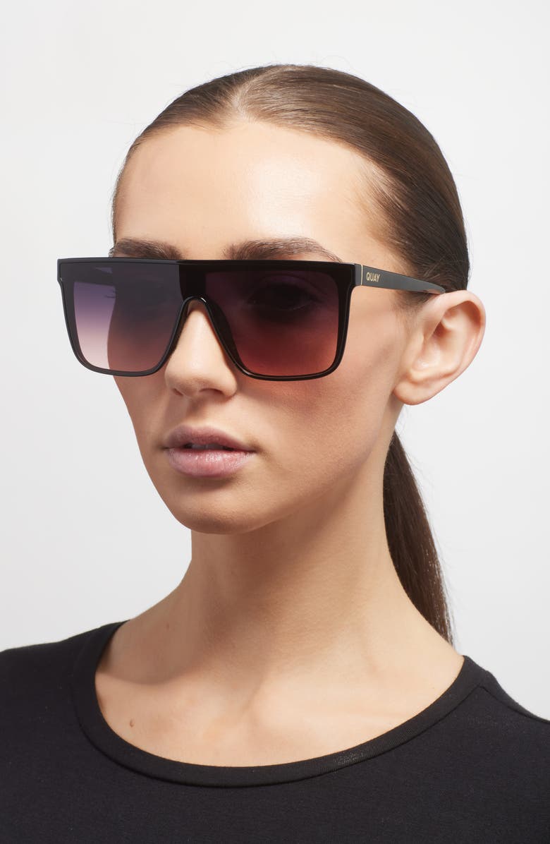 QUAY Nightfall Medium 138mm Shield Sunglasses, Alternate, color, Black/ Black Plum Pink