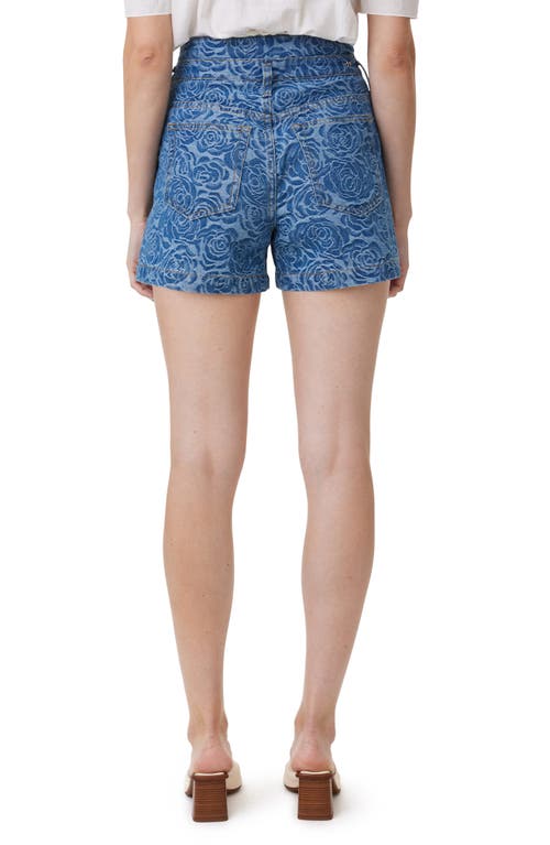 Shop Habitual Jacquard Rose Pleated High Waist Denim Shorts In Baltic