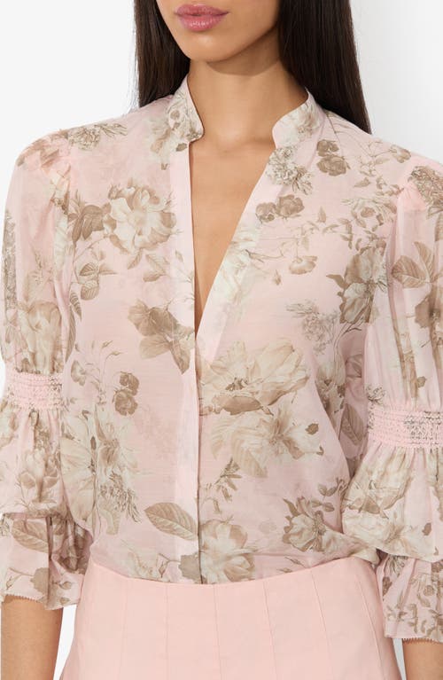 Alice And Olivia Ilan Smocked-sleeve Blouse In Pink