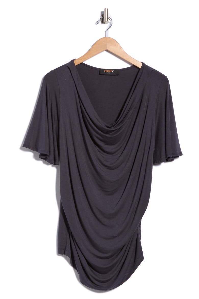 Cowl Neck Top with Flutter Sleeves, Main, color, GRAPHITE
