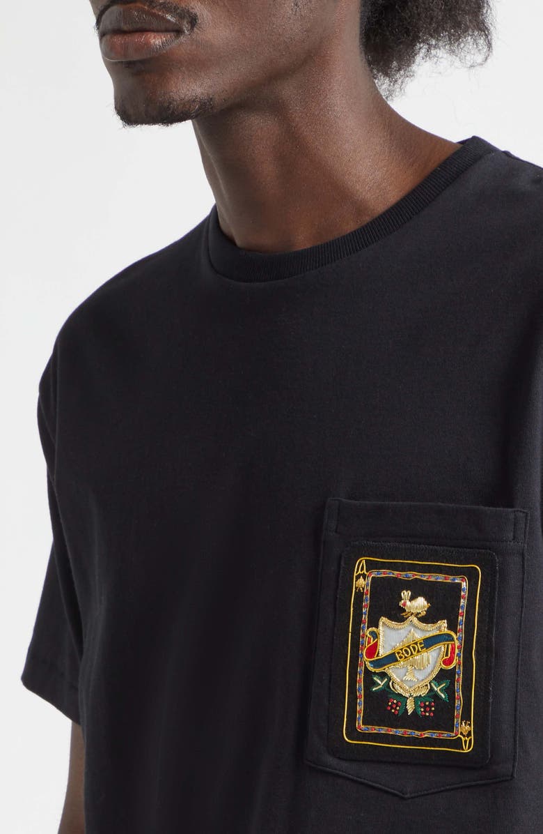 Bode Bullion Card Embroidered Cotton Pocket T-Shirt, Alternate, color, Black