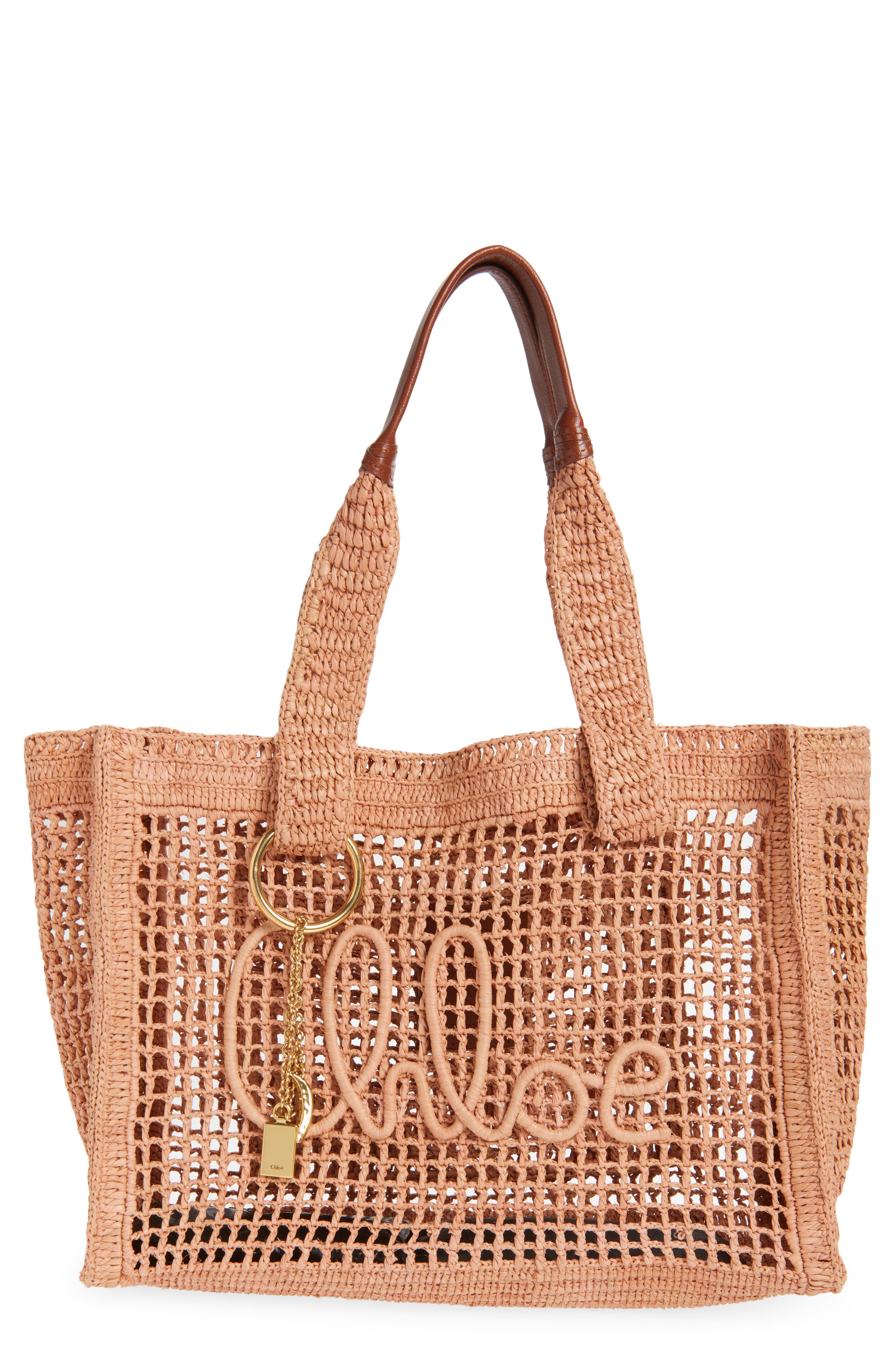 Chloé Summer Banana Crochet Raffia Tote Bag, Main, color, Summery Beige