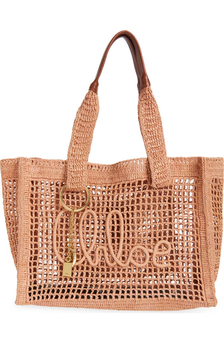 Chloé Summer Banana Crochet Raffia Tote Bag, Main, color, Summery Beige