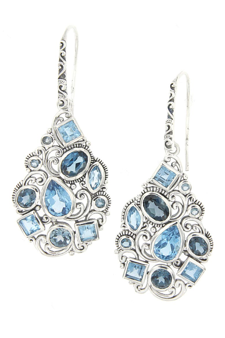 London & Swiss Blue Topaz Drop Earrings, Main, color, BLUE