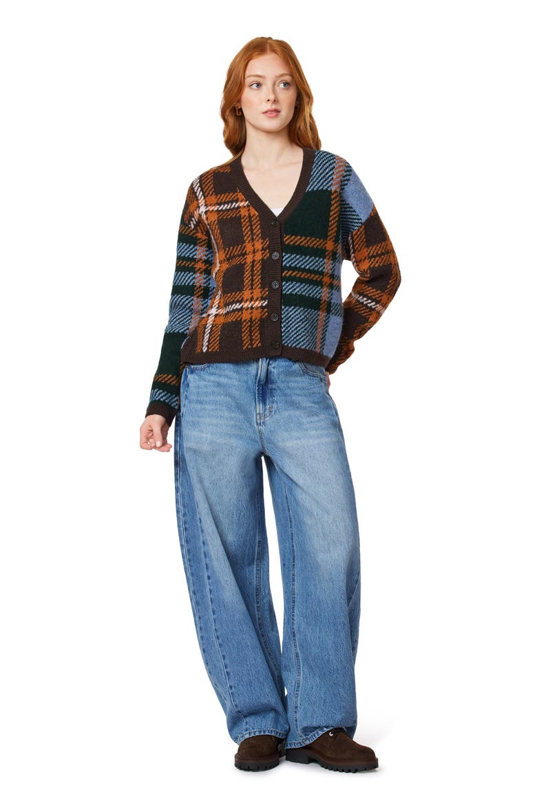 Plaid V-Neck Cardigan, Alternate, color, SCARAB MIX