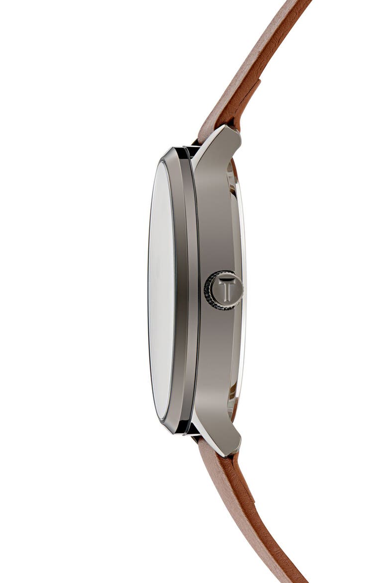 Haarvin Leather Strap Watch, 42mm, Alternate, color, BROWN