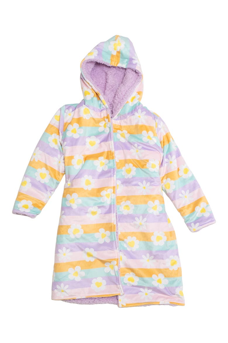 Kids' Reversible Daisies Hooded Robe, Alternate, color, ORCHID BOUQUET