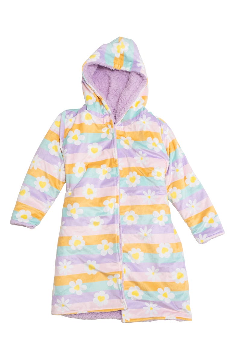 mimish Kids' Reversible Daisies Hooded Robe, Alternate, color, Orchid Bouquet