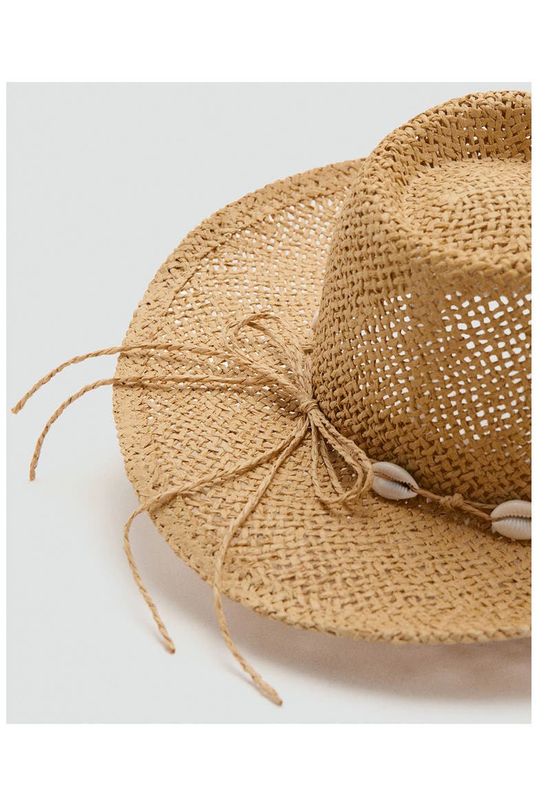 Straw Hat with Shells, Alternate, color, BEIGE