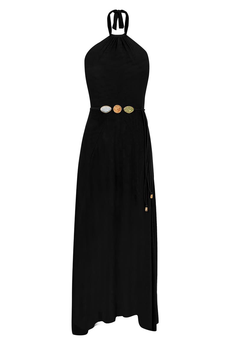 Lelia Mesh Halter Dress, Alternate, color, BLACK