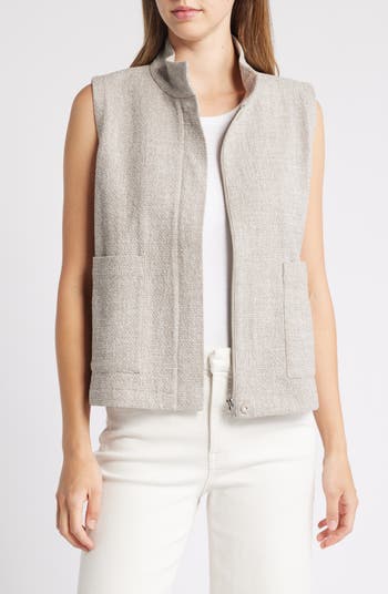 Eileen Fisher Cozy Organic Cotton Wrap Sweater Vest Duster Beige S/M $238 outlet