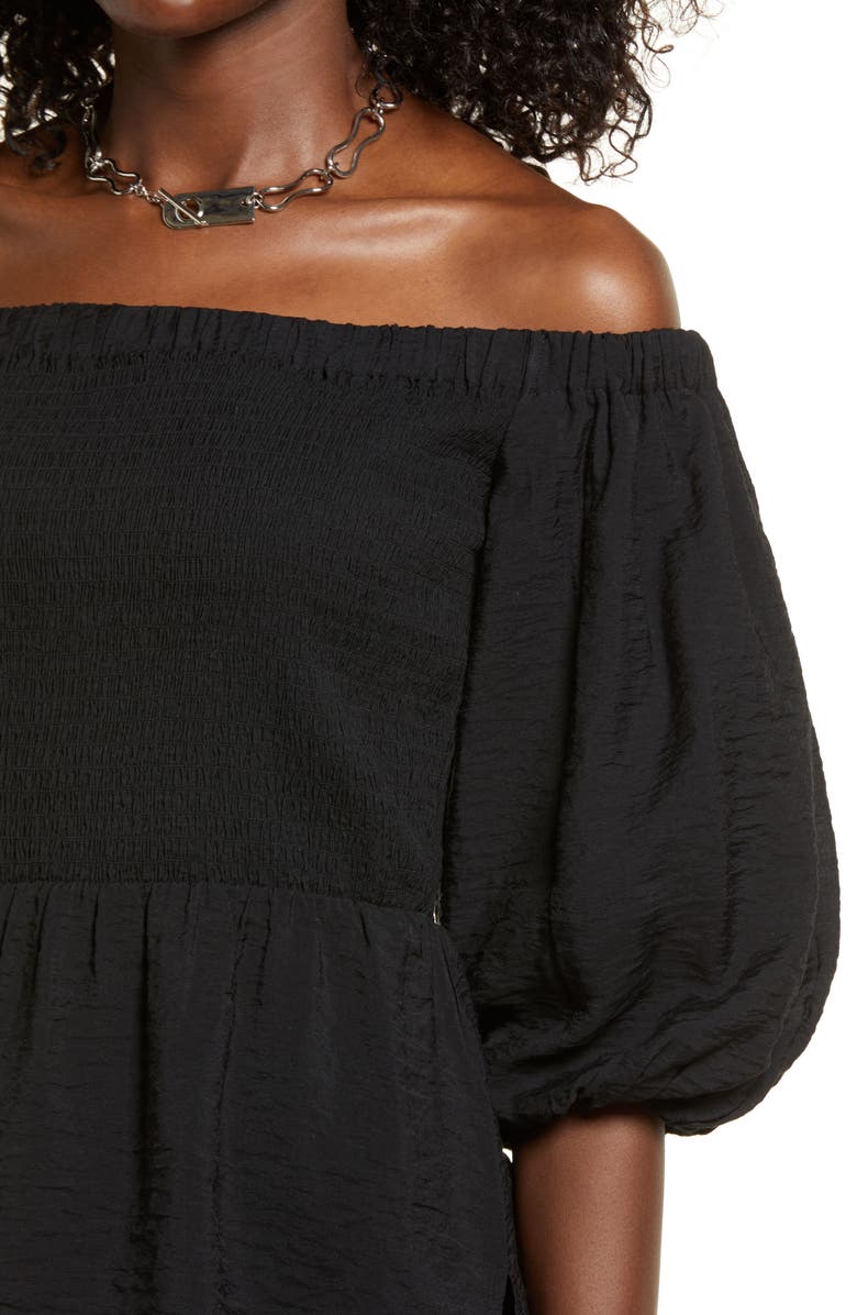 Open Edit Smocked Puff Sleeve Top, Alternate, color,