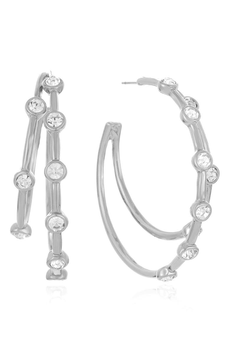 Ettika Crystal Dotted Double Hoop Earrings, Main, color, Silver